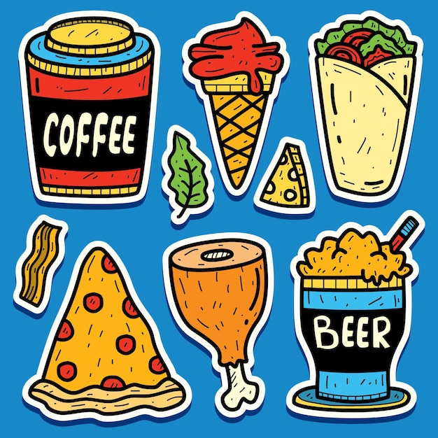 Hand getrokken cartoon voedsel doodle sticker ontwerp