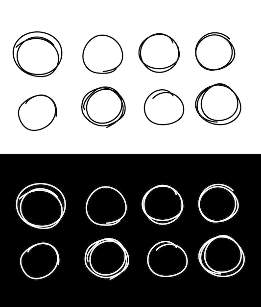 Vector hand getrokken cirkel lijn schets set doodle ronde cirkels frames voor bericht of notitie schets zeepbel