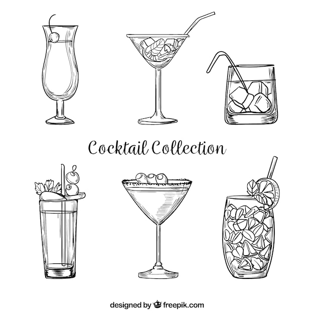 Vector hand getrokken cocktail collectie met schetsmatige stijl