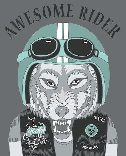 Hand getrokken cool wolf vector ontwerp voor t-shirt afdrukken