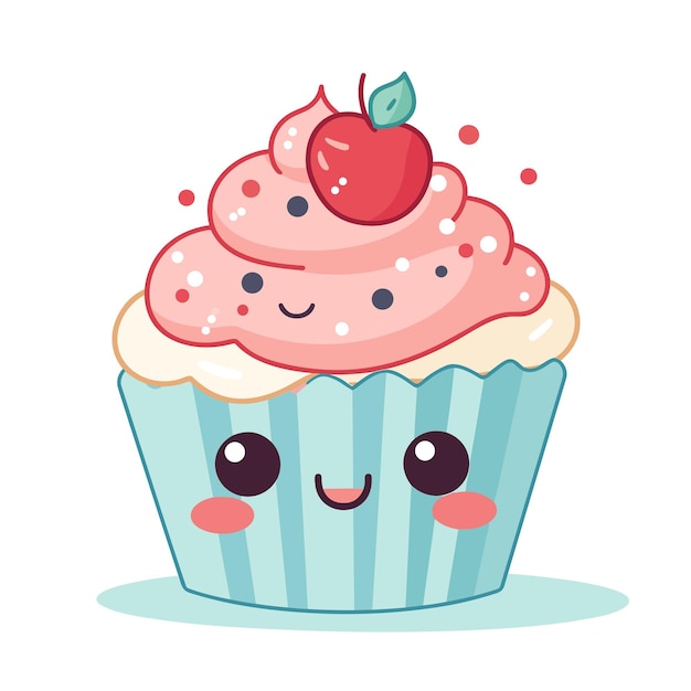 hand getrokken cupcake cartoon kawaii cupcake illustratie