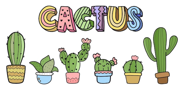 Hand getrokken Cute Cactus vector collectie