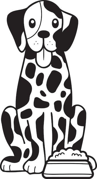 Hand getrokken Dalmatische hond met voedsel illustratie in doodle stijl