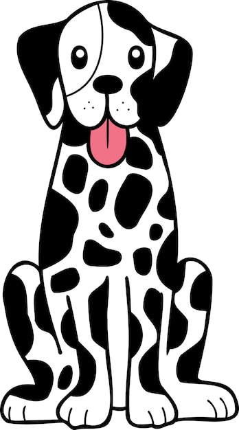 Vector hand getrokken dalmatische hond zitten wachten op illustratie van de eigenaar in doodle stijl