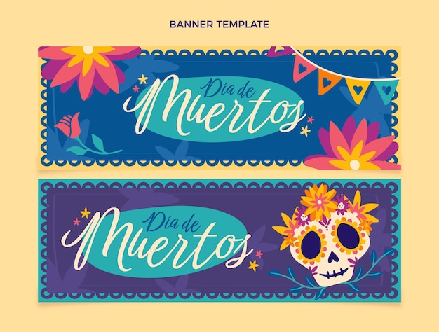 Vector hand getrokken dia de muertos horizontale banners set