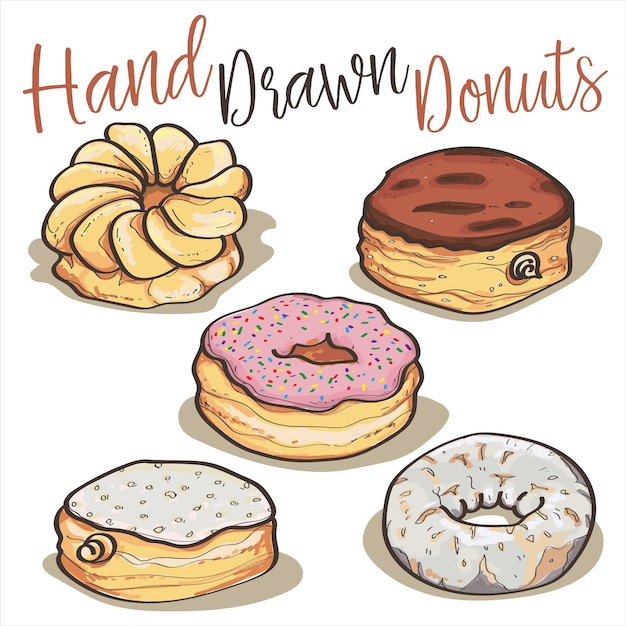 Vector hand getrokken donut vector gebak donut schets