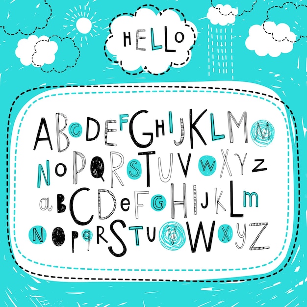 Vector hand getrokken doodle abc set van gevarieerde letters