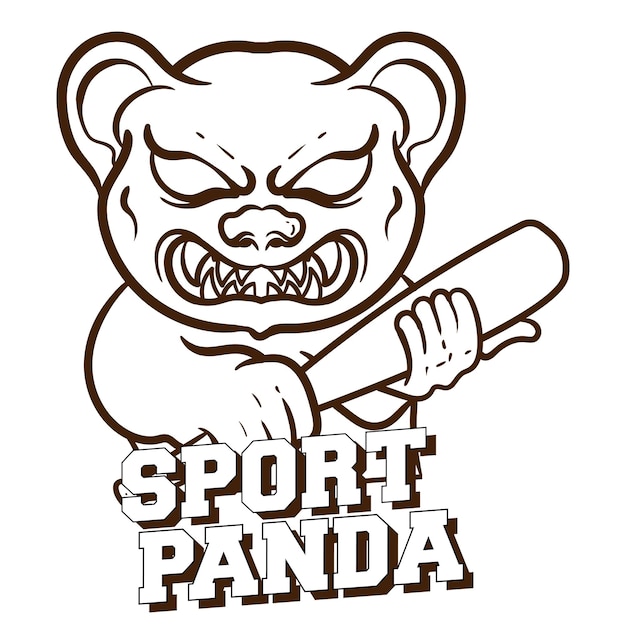 Hand getrokken doodle boze panda mascotte van esport game design goed tekenspel of t-shirt