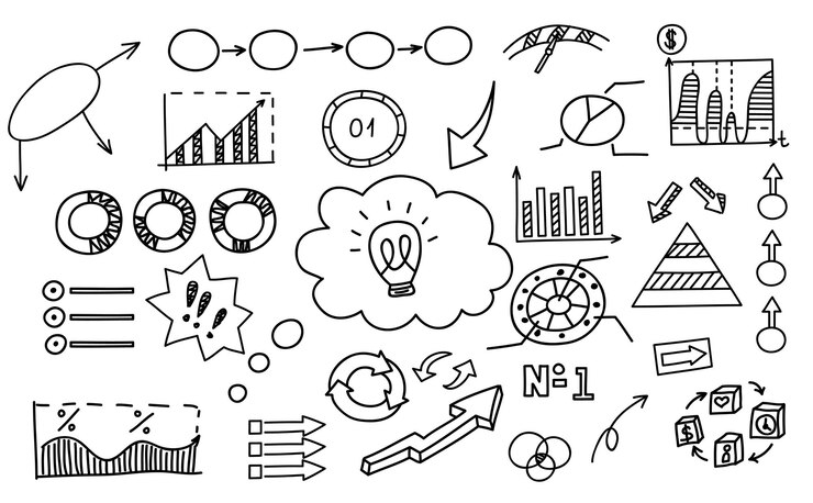 Hand getrokken doodle element grafiek grafiek diagram Concept business en finance analytics winst