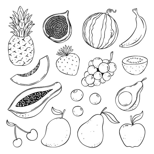 Hand getrokken doodle fruit collectie