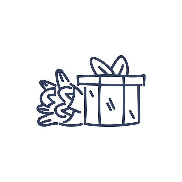 Hand getrokken doodle geschenkdoos en bloemboeket pictogram tekening eenvoudige lijn logo vectorillustratie