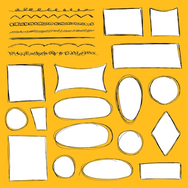 Hand getrokken doodle lijnen en kaders verschillende vorm. Schetsmatige geometrische figuren voor notities, opmerkingen, enz