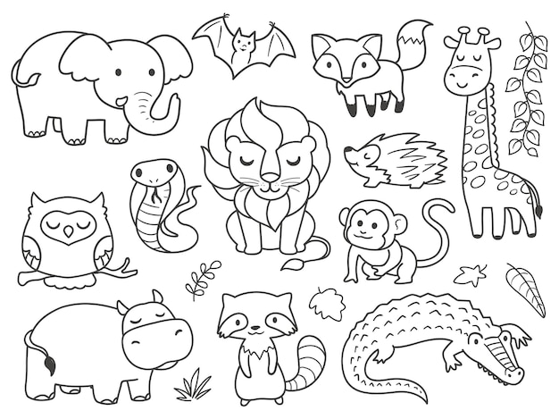 Vector hand getrokken doodle safari dieren