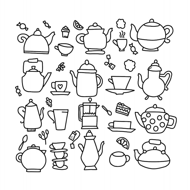 Hand getrokken doodle vectorillustratie van waterkoker. theepot pictogram lijn doodle symbool.