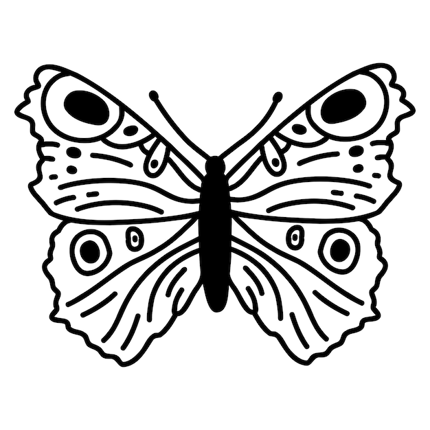 Hand getrokken doodle vlinder Vector schets illustratie zwarte omtrek kunst van insect voor webdesign pictogram afdrukken kleurplaat