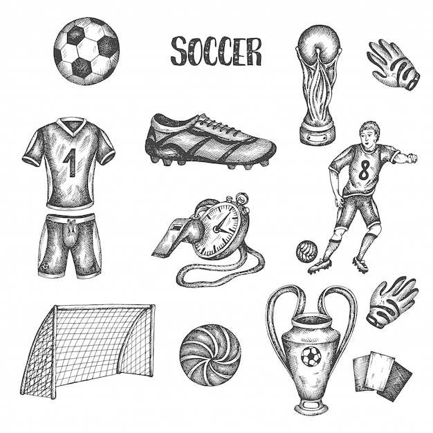 Vector hand getrokken doodle voetbal set. vector illustratie