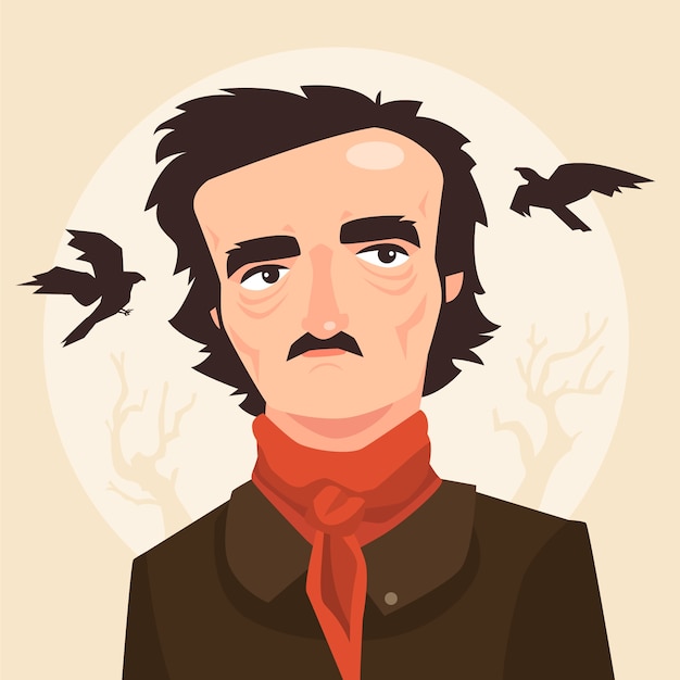 Vector hand getrokken edgar allan poe illustratie