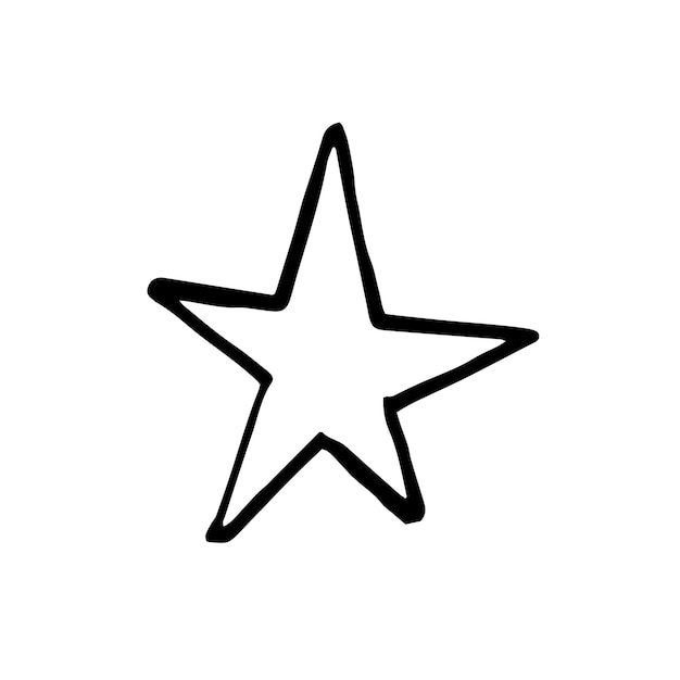 Vector hand getrokken een ster eenvoudige doodle stijlicoon single onzorgvuldig geschilderde vector ster zwart geïsoleerd op een witte achtergrond