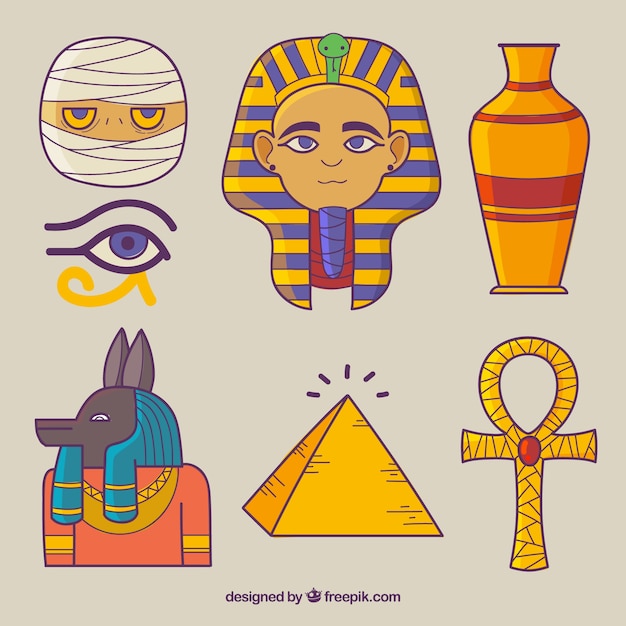 Vector hand getrokken egypte symbolen en goden collectie