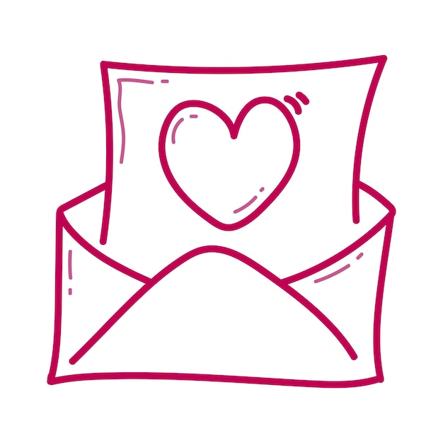 Vector hand getrokken envelop met harten pictogram vectorillustratie liefdesbrief doodle illustratie
