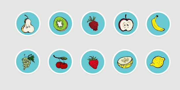 Hand getrokken fruit icon set vectorillustratie