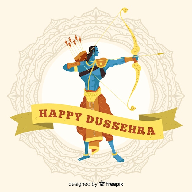 Hand getrokken gelukkige dussehra achtergrond