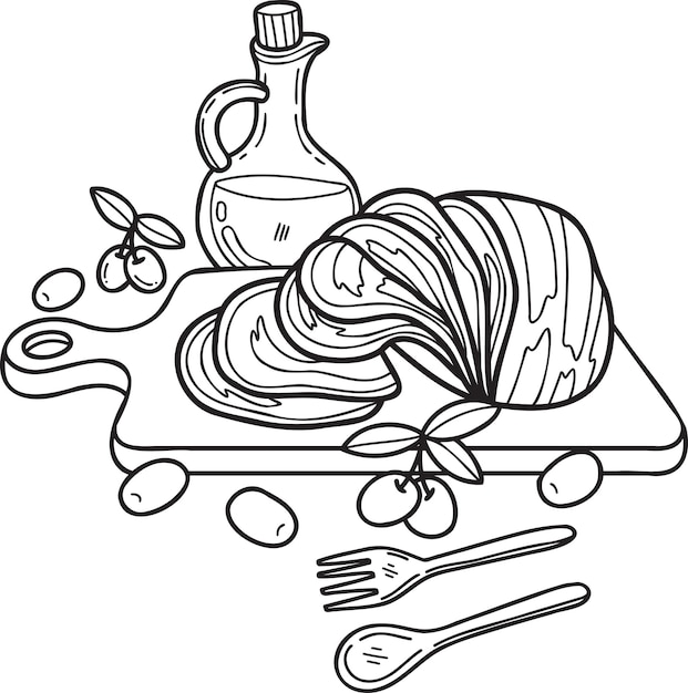 Hand getrokken gesneden ham op een houten snijplank illustratie in doodle stijl
