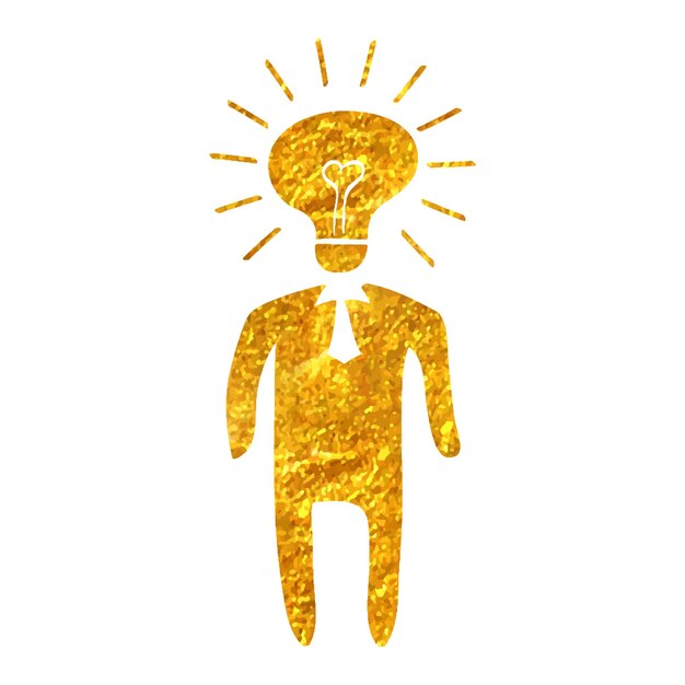 Vector hand getrokken gloeilamp hoofd pictogram in goud folie textuur vectorillustratie