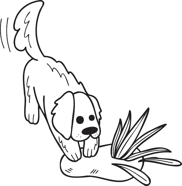 Vector hand getrokken golden retriever hond graven illustratie in doodle stijl
