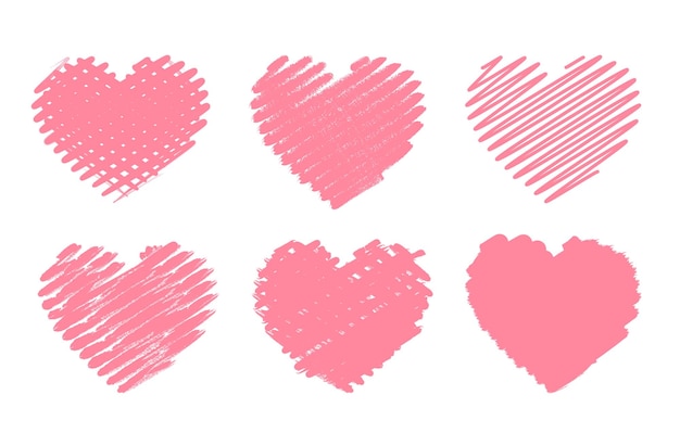 Hand getrokken grunge harten op geïsoleerde witte achtergrond Set van liefde tekenen Uniek beeld voor ontwerp