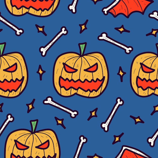 Hand getrokken halloween doodle cartoon patroon ontwerp