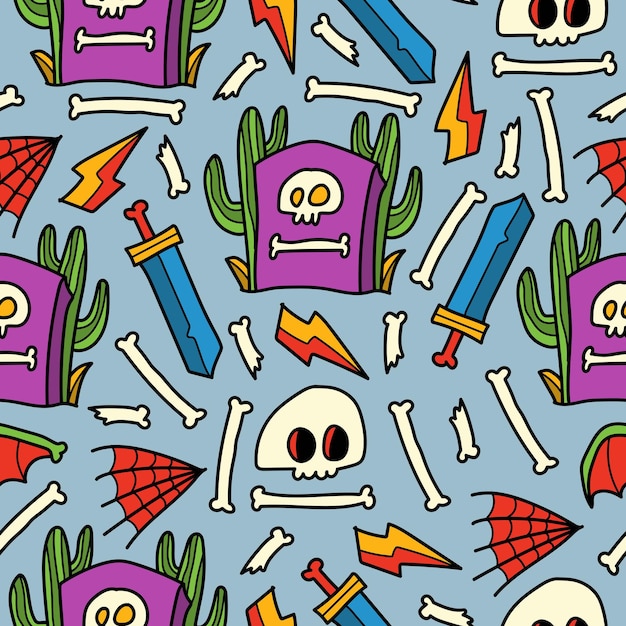 Hand getrokken halloween doodle cartoon patroon ontwerp