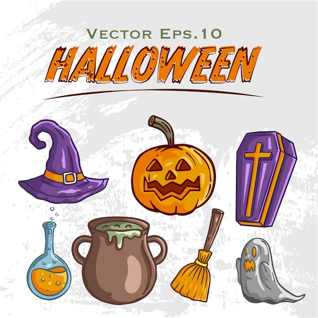 Hand getrokken halloween doodle icon set