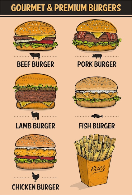 Hand getrokken hamburgers