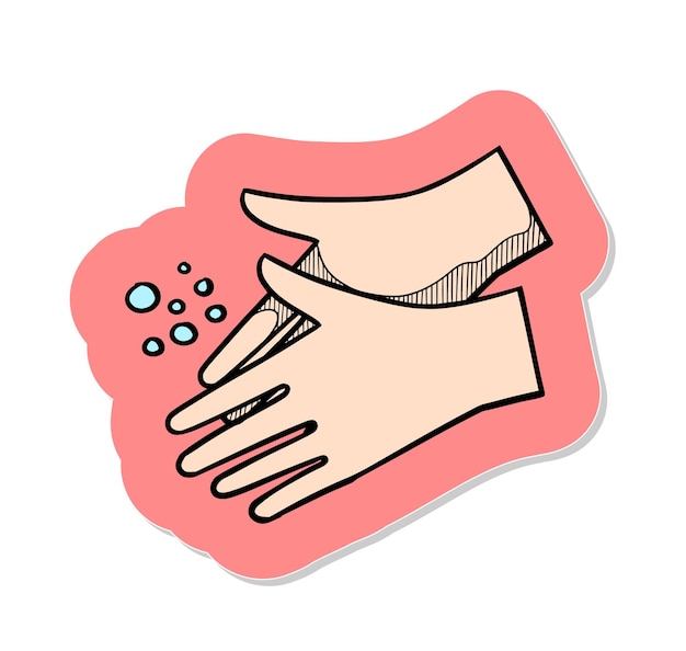 Hand getrokken hand wassen in sticker stijl vectorillustratie