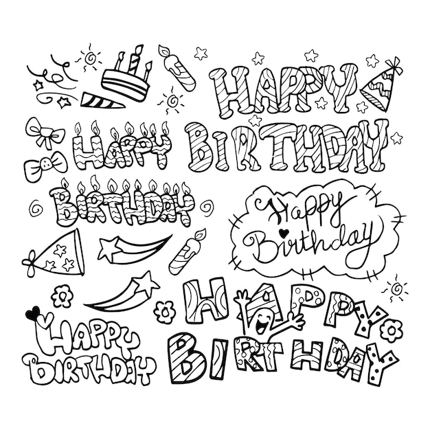 Hand getrokken Happy Birthday Doodles