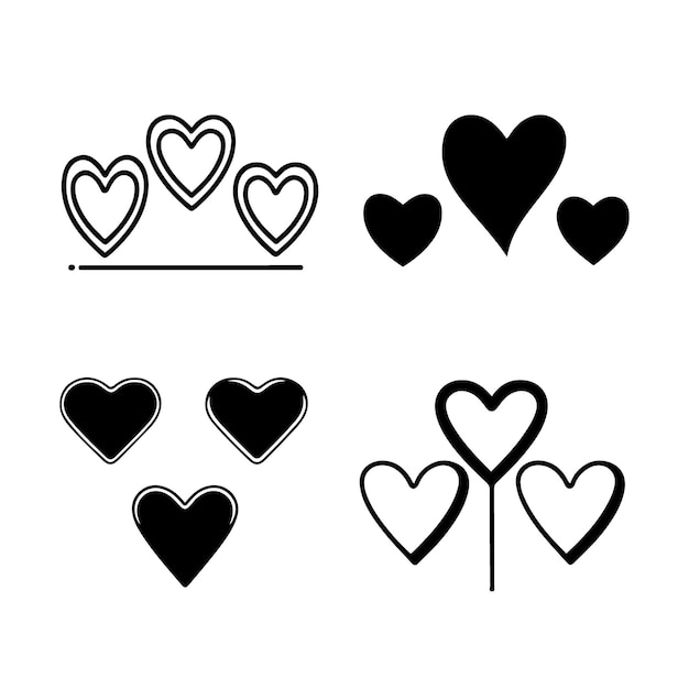 Hand getrokken hart harten liefde Valentijnsdag doodle Krabbel zwarte lijn kunst schets icon set vector
