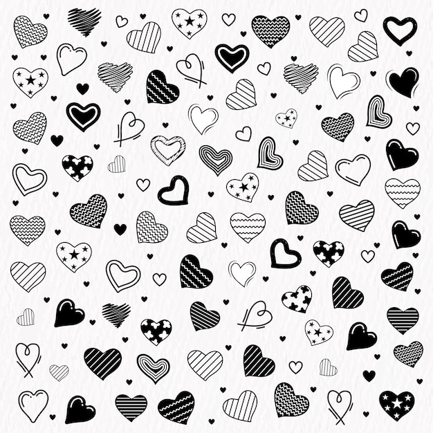 Hand getrokken hart liefde iconen, doodles en illustraties voor Valentijnsdag en bruiloft achtergrond