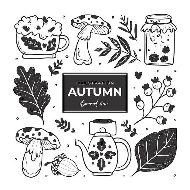 Hand getrokken herfst doodle kleurloze illustraties S