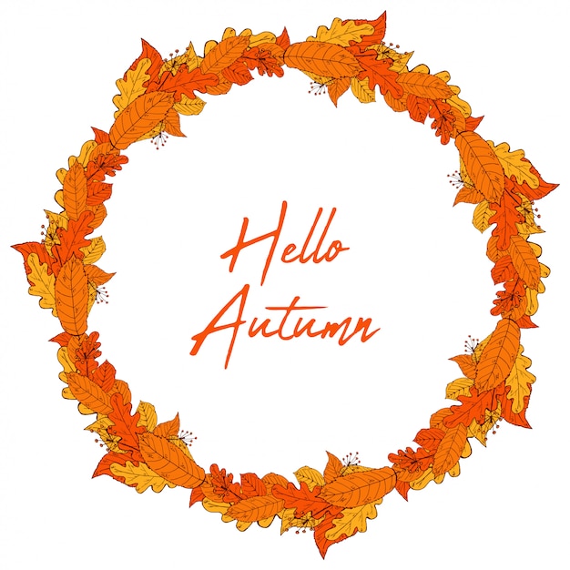 hand getrokken herfstbladeren frame krans vectorillustratie