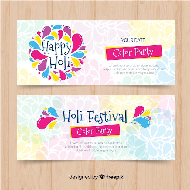 Hand getrokken holi festival banners