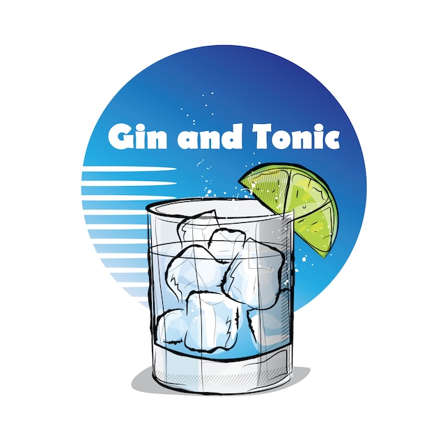 Vector hand getrokken illustratie van cocktail. gin en tonic.