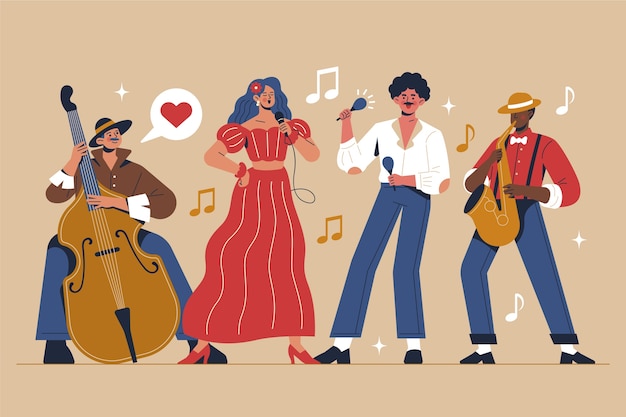 Vector hand getrokken illustratie van de latijnse muziekband