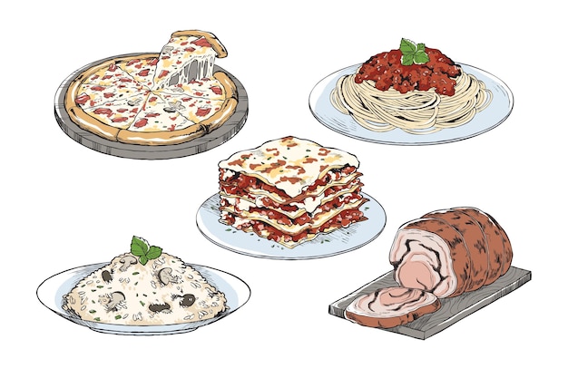 Hand getrokken Italiaans eten illustratie