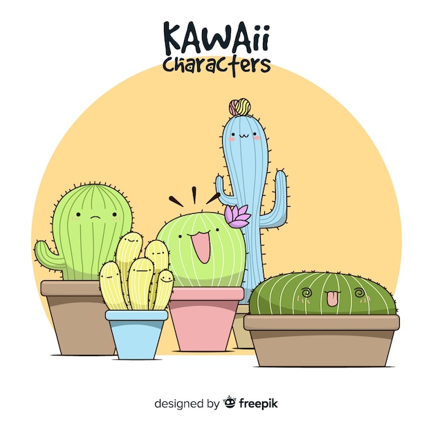 Hand getrokken kawaii cactus achtergrond