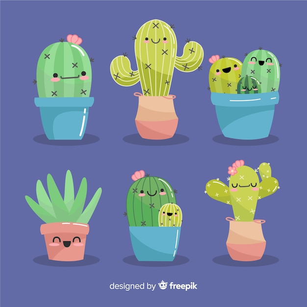 Hand getrokken kawaii cactus set