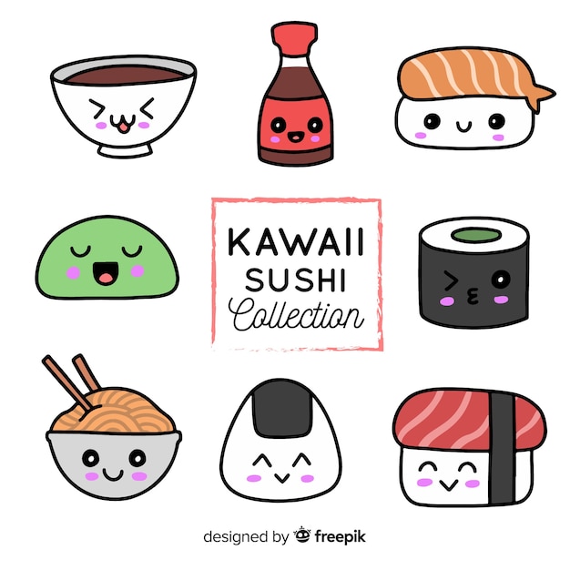 Hand getrokken kawaii sushi-collectie