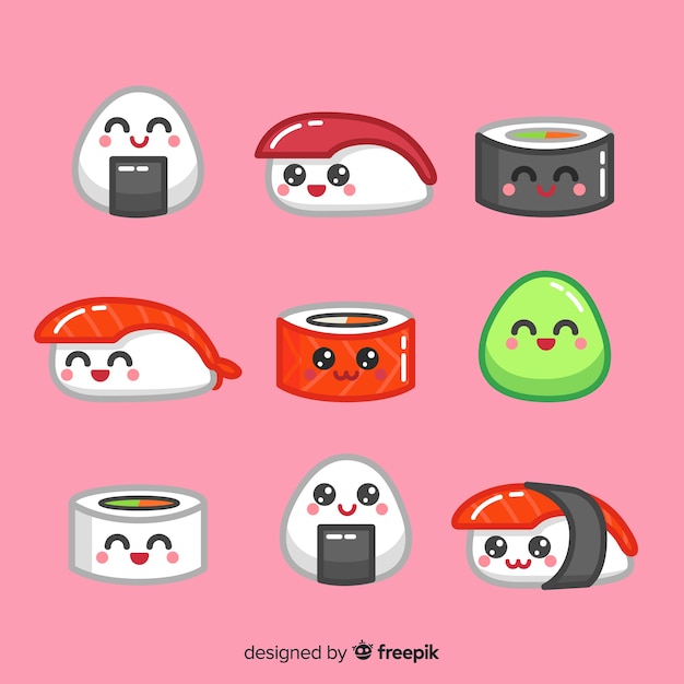 Hand getrokken kawaii sushi pack