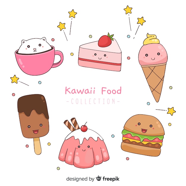 Vector hand getrokken kawaii voedselverzameling