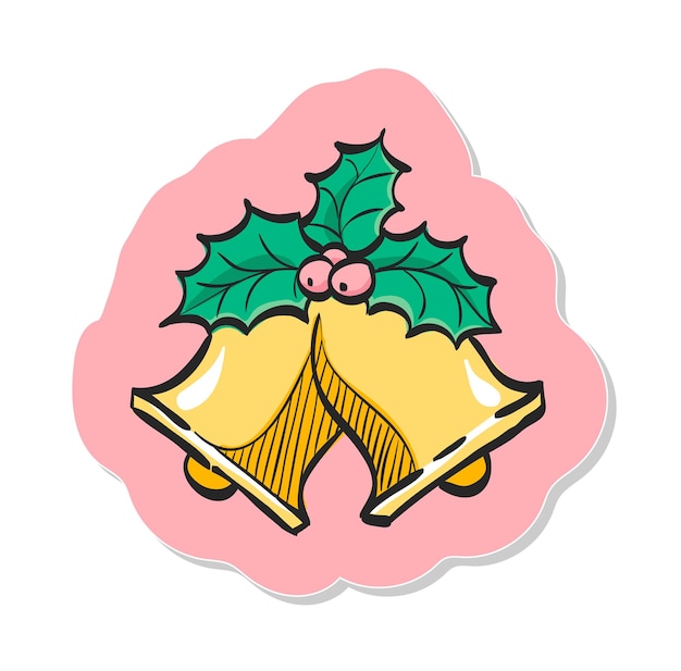 Hand getrokken kerst belpictogram in sticker stijl vectorillustratie